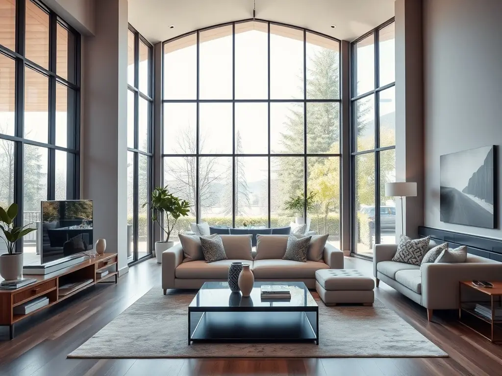 A brightly lit, professionally staged living room in a modern home, showcasing the photographer's ability to capture interior spaces with clarity and warmth.